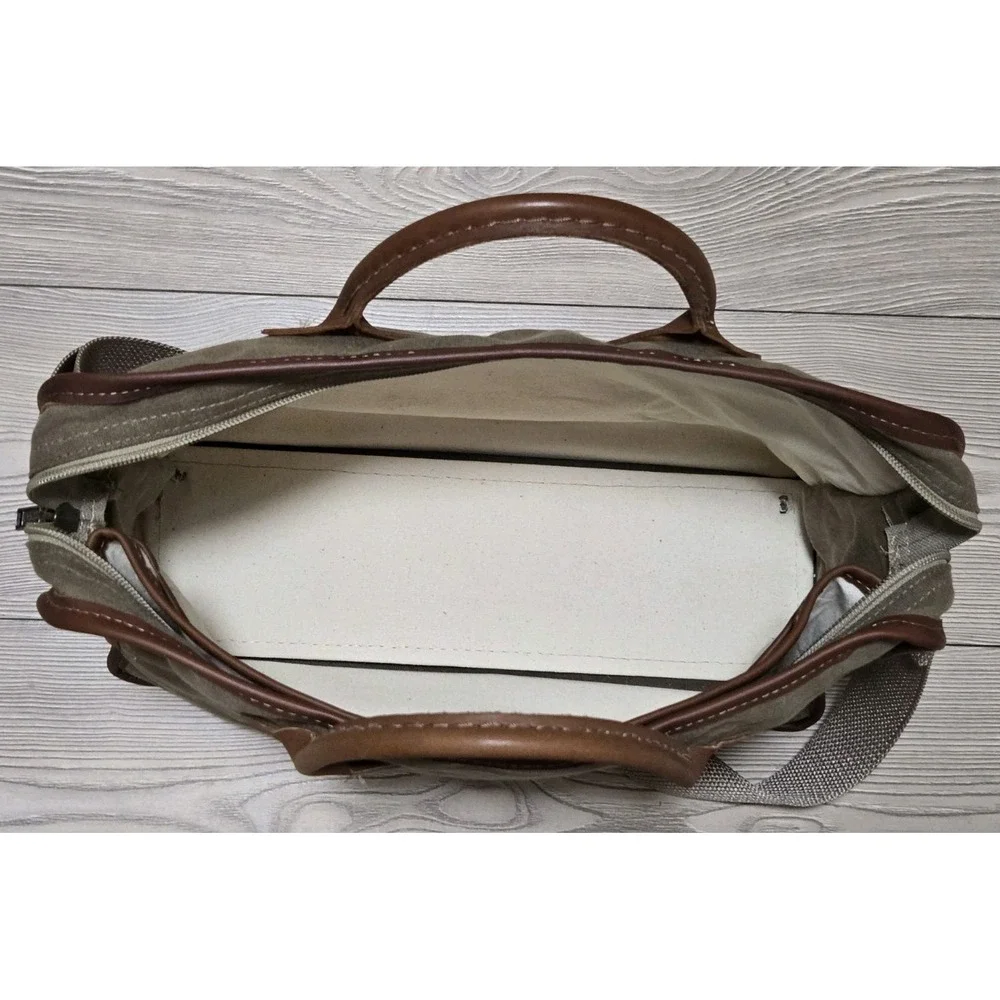 Vintage LL Bean Canvas & Leather Handle Briefcase Bag w/ Strap Green/Brown